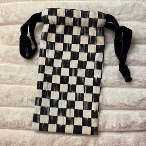 McKenzie Childs Checkered Drawstring Pouch with velvet tie.